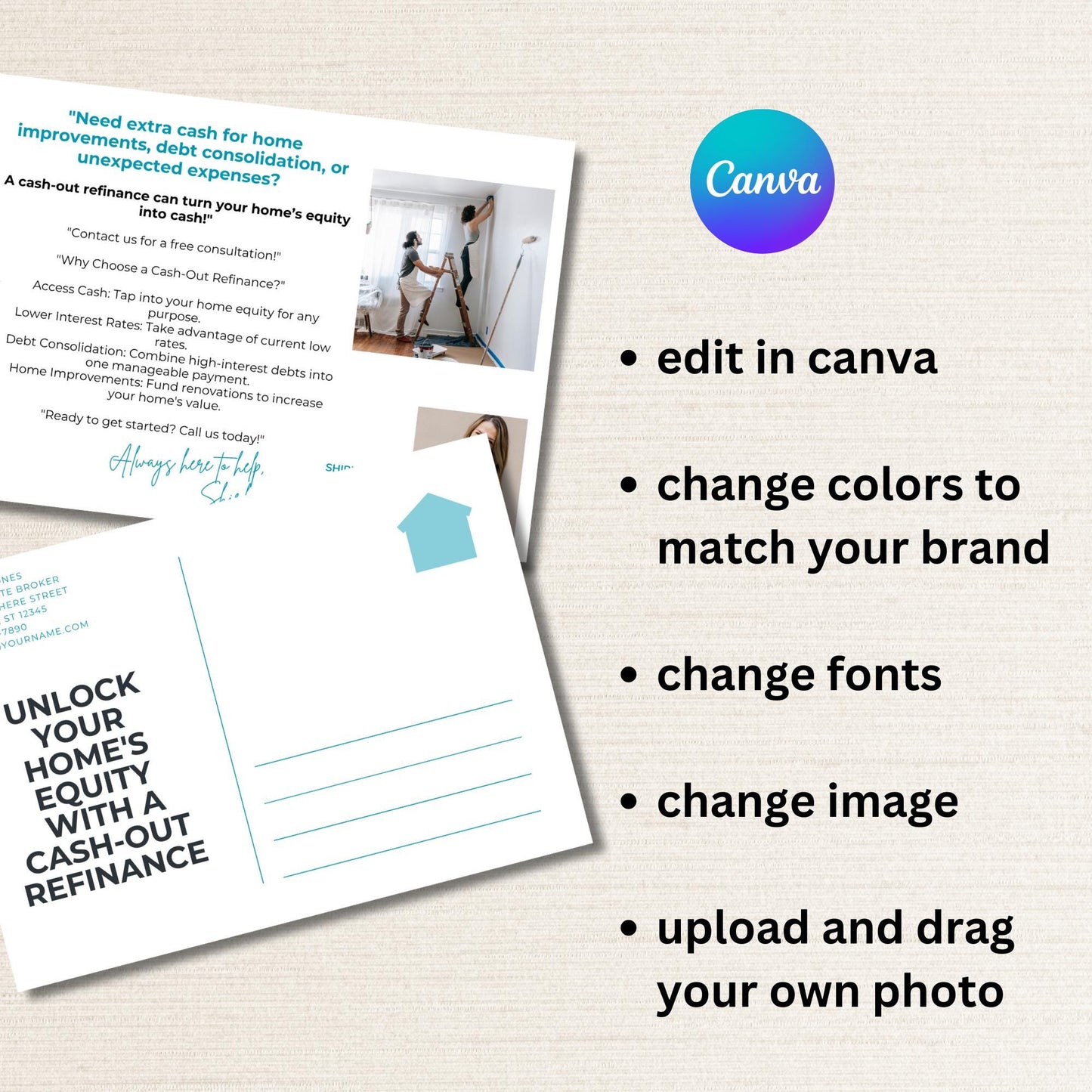 Mortgage Cash Out Refinance Postcard Template 7 x 5 |Loan Agent Refinance Postcard | Instant Download | Modern Professional & Eye-Catching