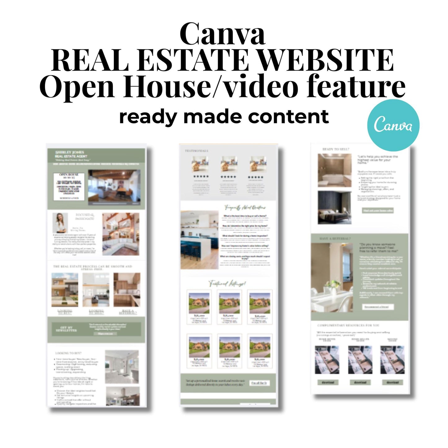 Real Estate Canva Website Template With Video Features, Open House Landing Page, Lead Magnet, Modern Canva Website Template, Instagram,