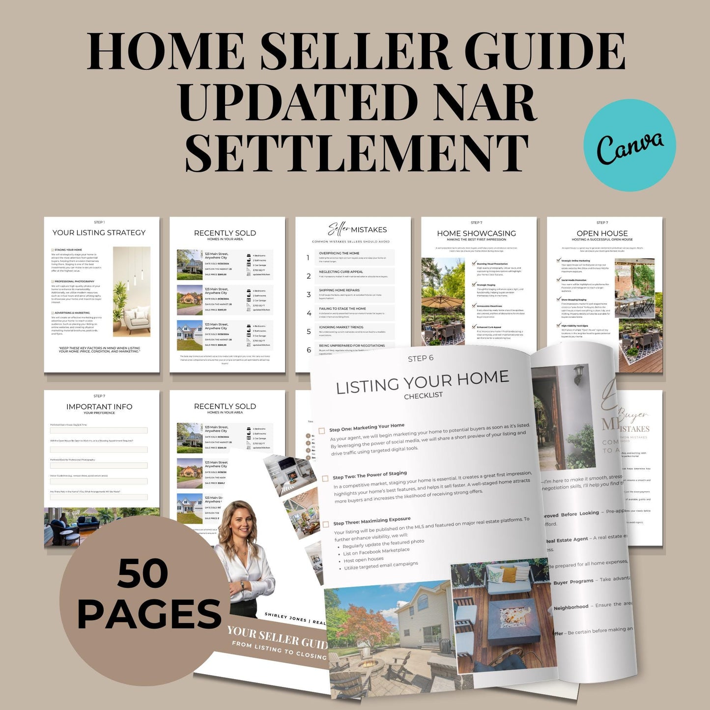 Home Seller Guide Template Updated With Nar Settlement, Real Estate Marketing, Home Seller Process, Listing Presentation, Edit in Canva