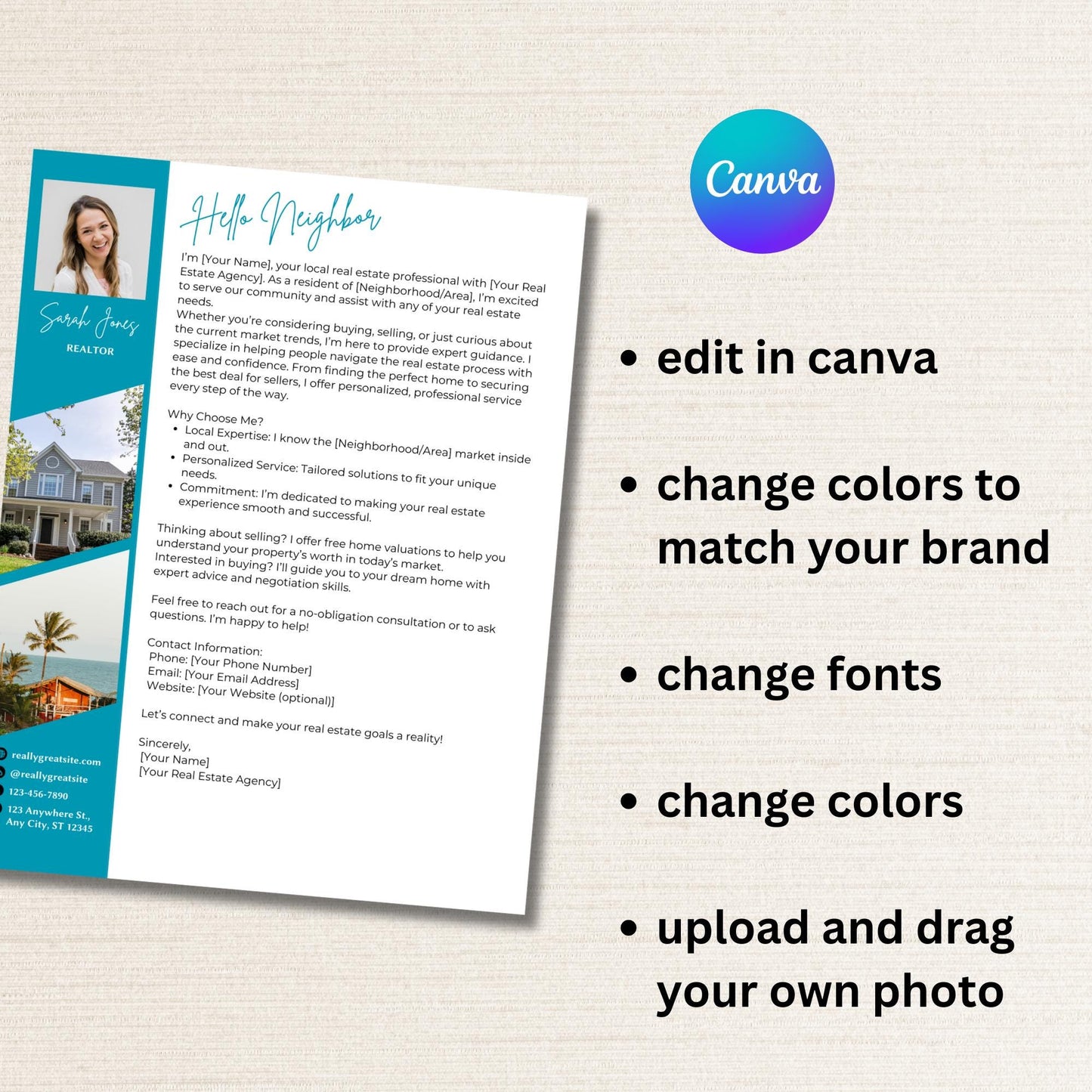 Hello Neighbor Flyer Template | Real Estate Agent Introduction | Editable Canva Template for Local Marketing
