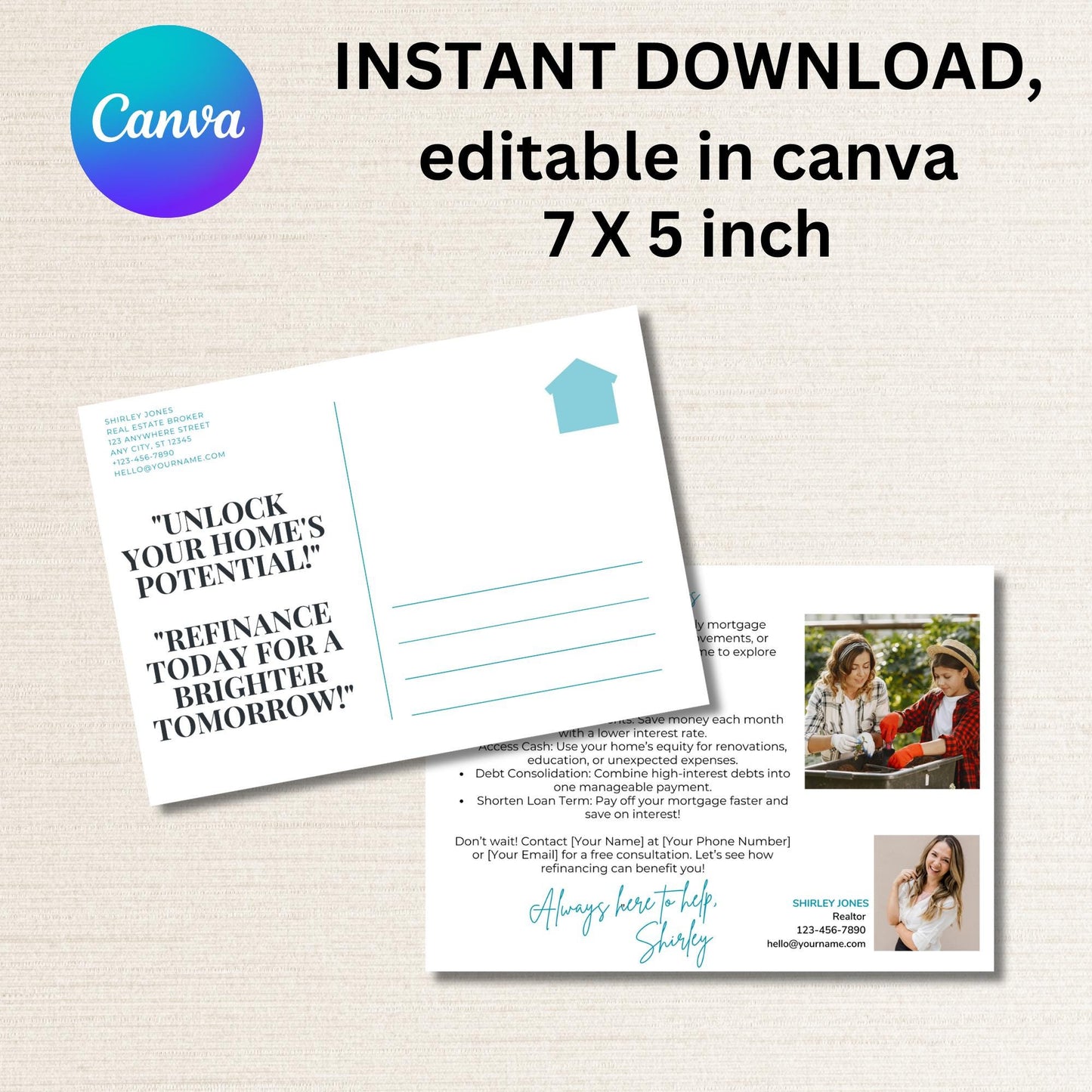 Mortgage Refinance Postcard Template |Loan Agent Refinance Postcard | Instant Download | Modern Professional & Eye-Catching