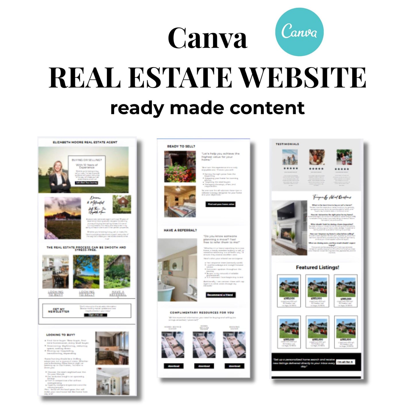 Real Estate Canva Website Template Black, Landing Page, Lead Magnet, Real Estate Agent Website Template, Home Buyer Guide, Seller Page