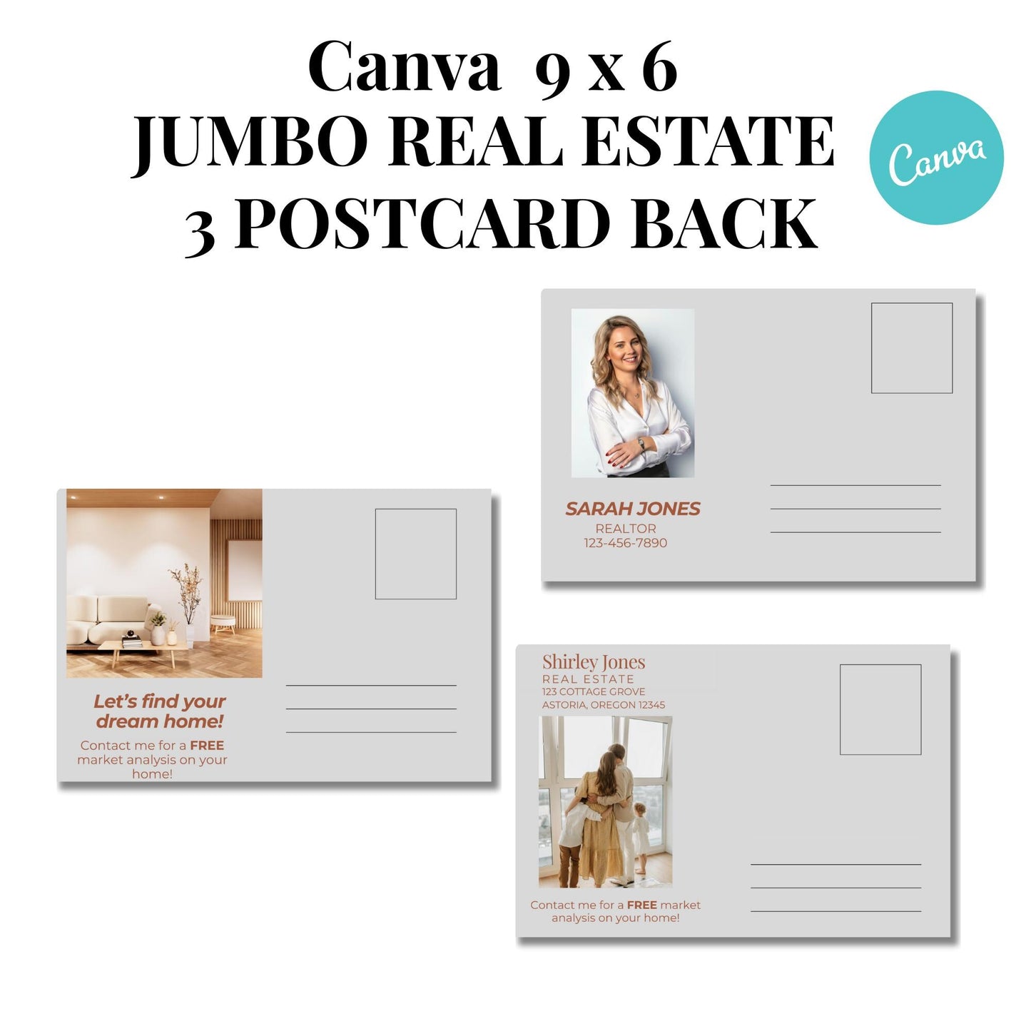 Realtor Jumbo Large Bundle Gray Postcard Template 9x6 Canva editable Postcards, Just Listed, Hello Neighbor, Open House, Lead Magnet