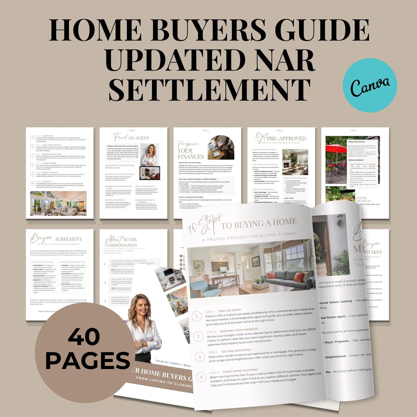 Real Estate Buyers Guide Template, Real Estate Marketing, Home Buyers Process, Listing Presentation, Updated NAR Settlement, Edit in canva