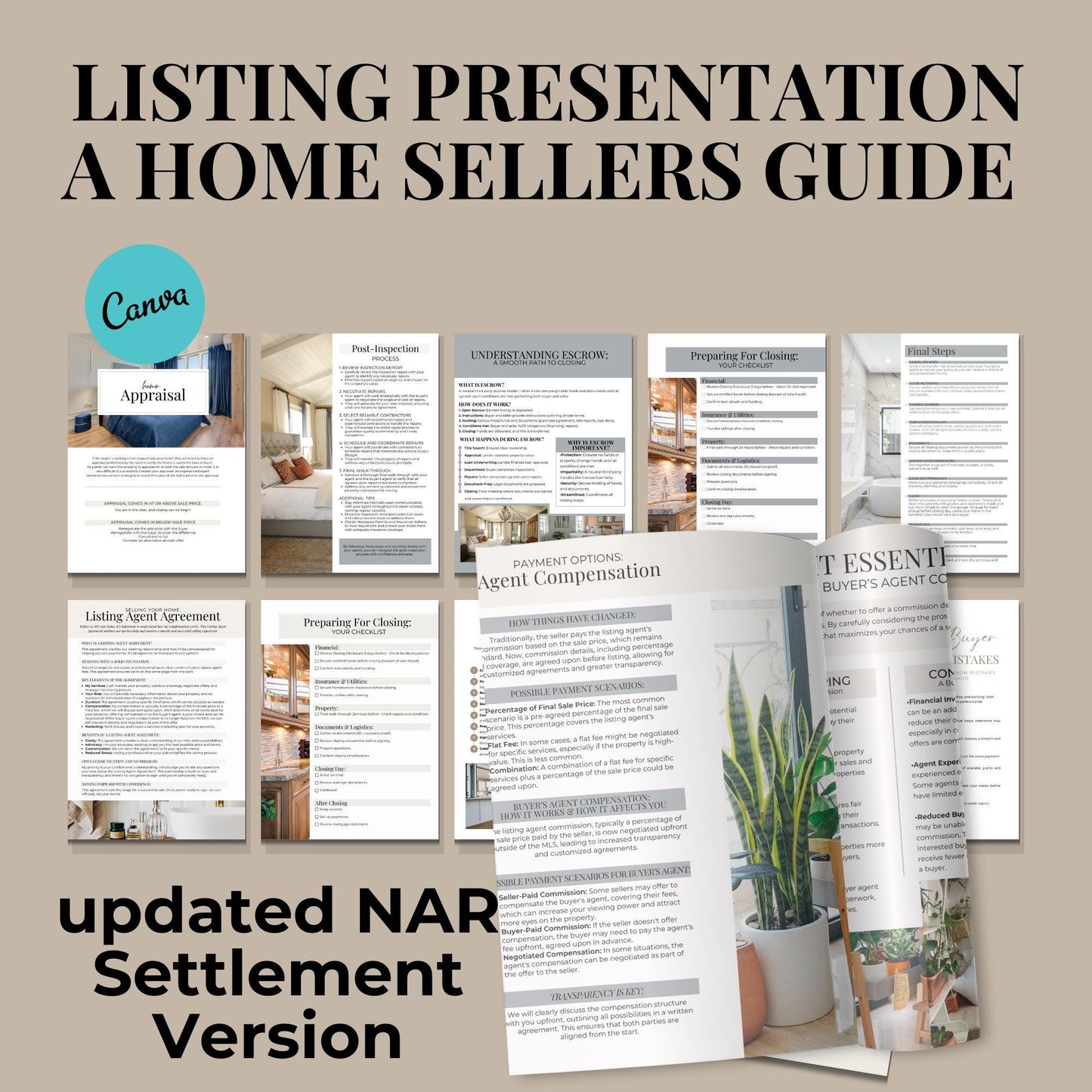 Open House Listing Presentation 43 Pages Template, NAR Settlement Real Estate Agent, Real Estate Canva Template, Listing Brochure,