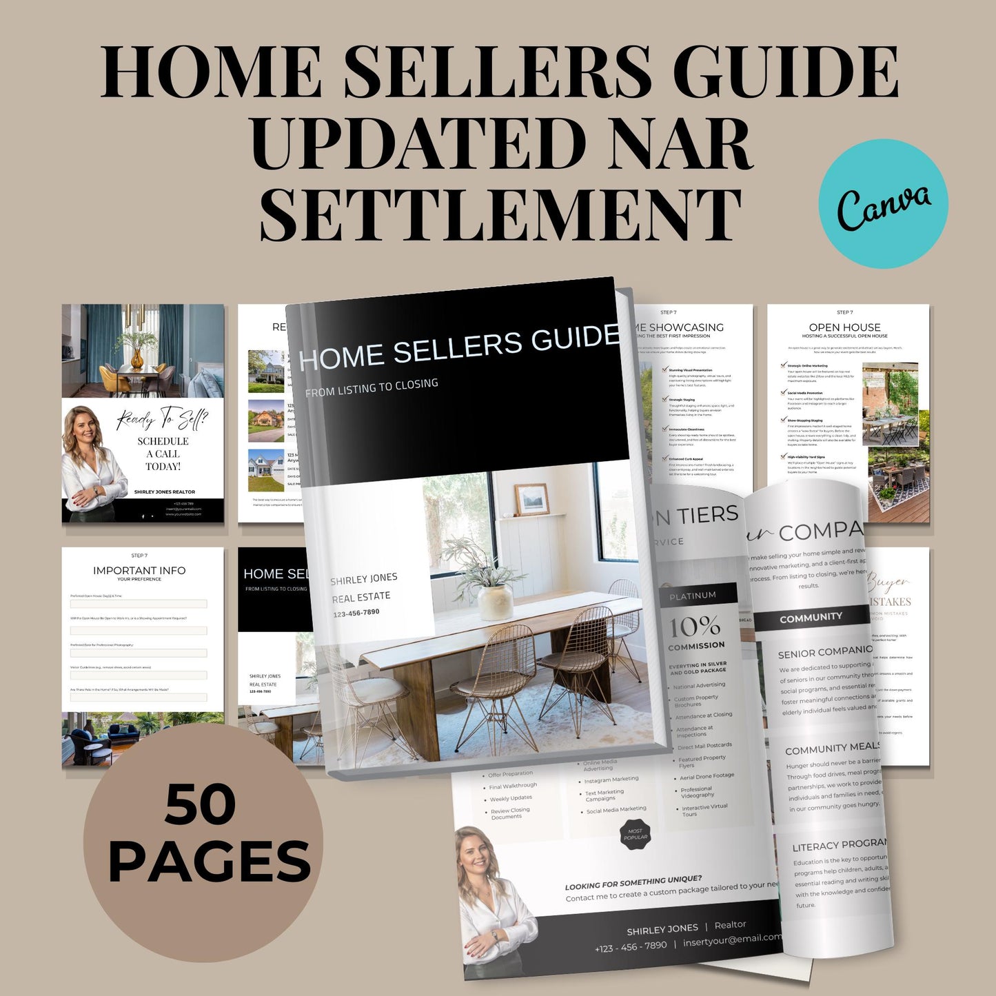Real Estate Agents Seller Guide Template Updated With Nar Settlement, Real Estate Marketing, Home Seller Process, Edit in Canva