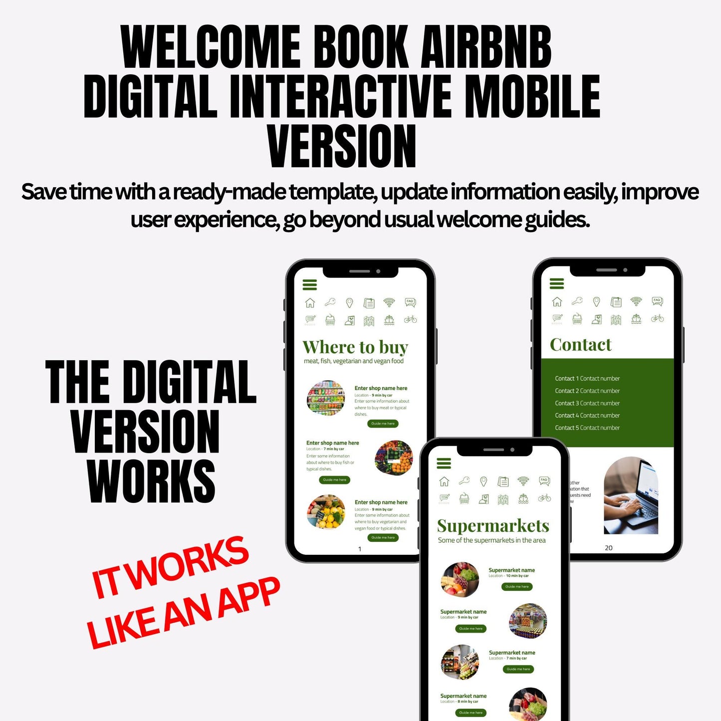 Airbnb welcome book, Digital Mobile template, edit in canva Mobile interactive, VRBO,  User friendly, Mobile optimized