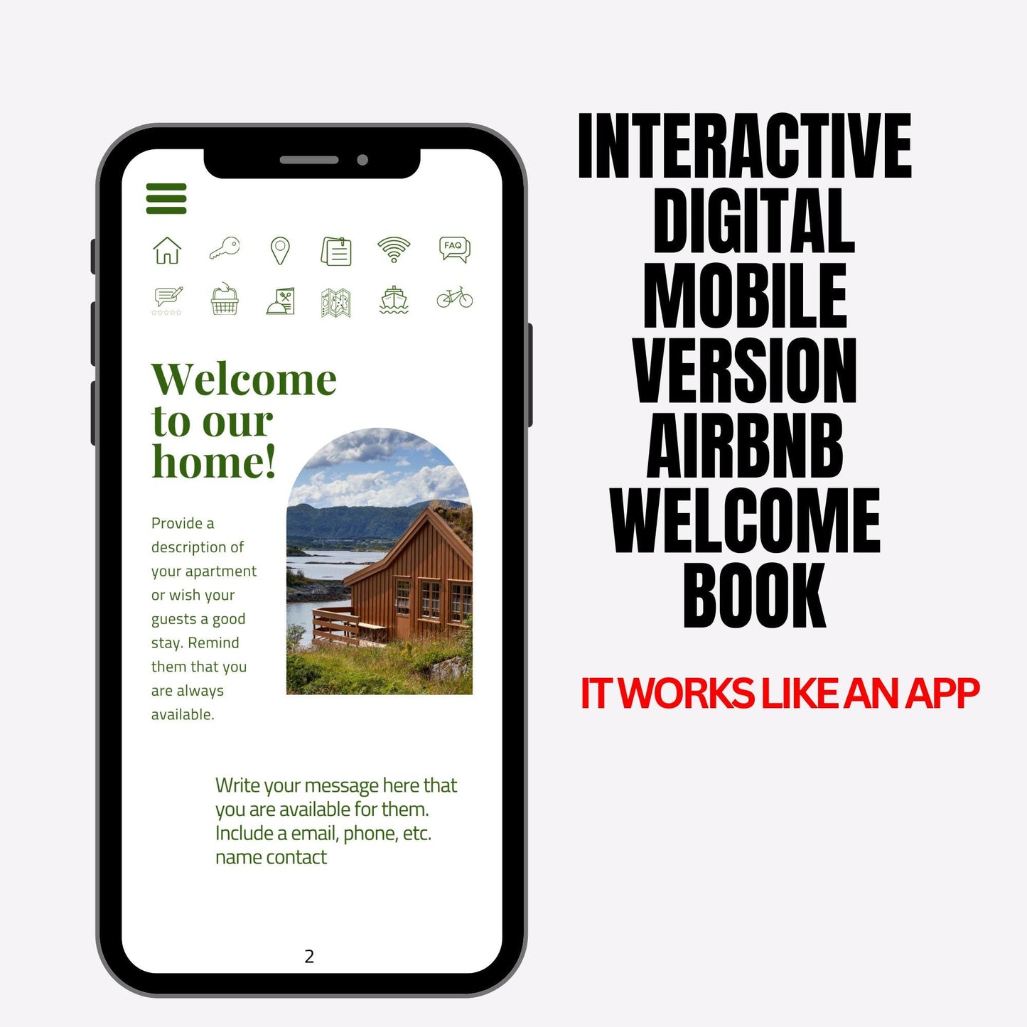 Airbnb welcome book, Digital Mobile template, edit in canva Mobile interactive, VRBO,  User friendly, Mobile optimized