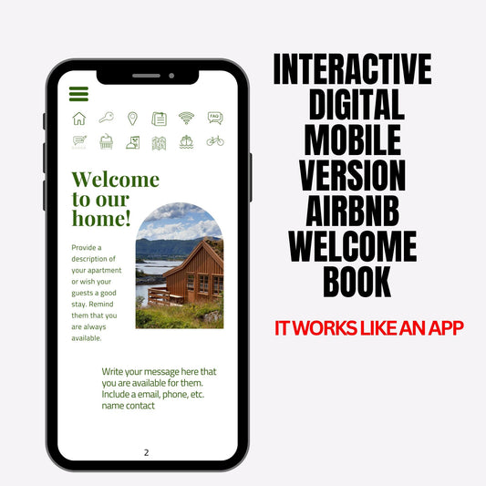 Airbnb welcome book, Digital Mobile template, edit in canva Mobile interactive, VRBO,  User friendly, Mobile optimized
