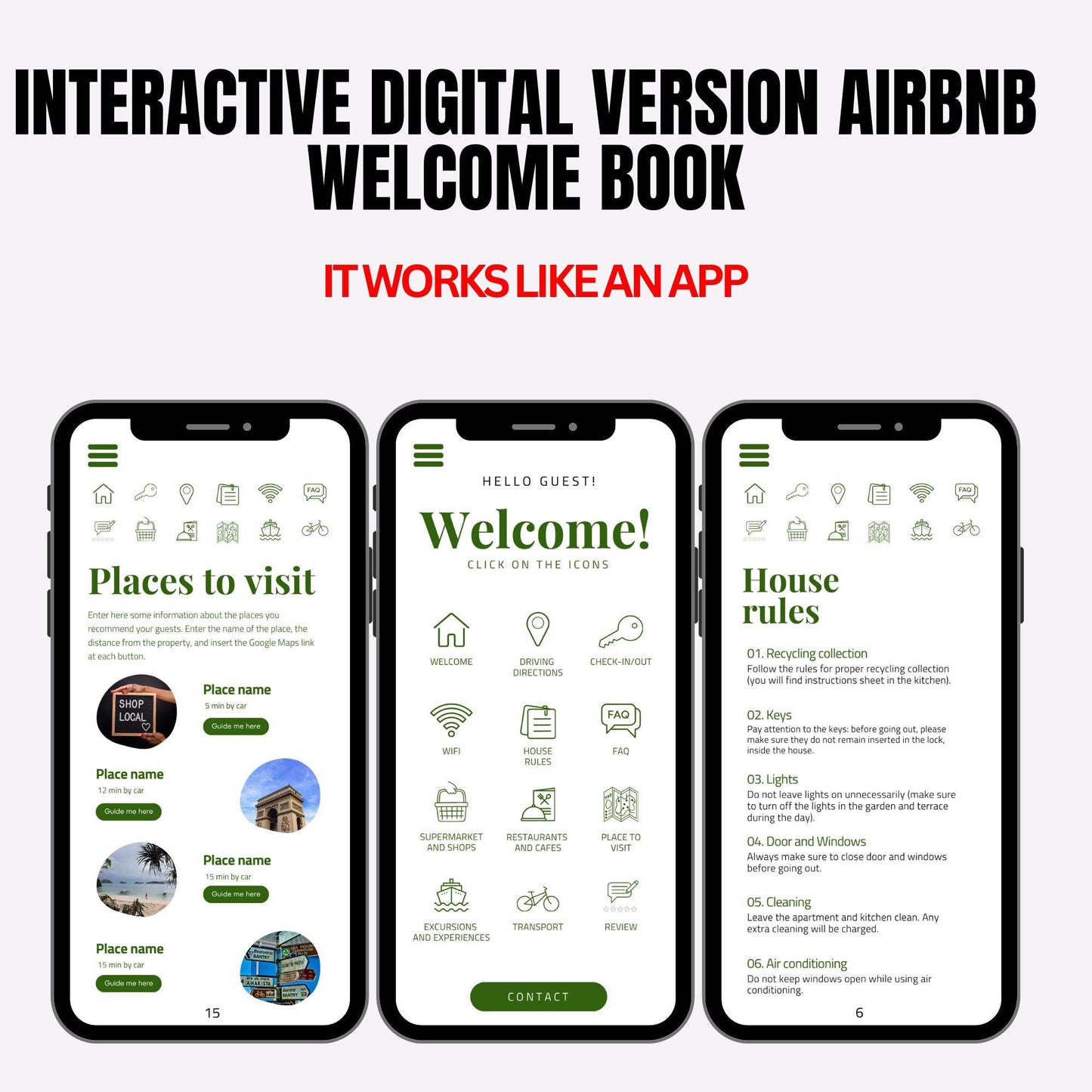 Airbnb welcome book, Digital Mobile template, edit in canva Mobile interactive, VRBO,  User friendly, Mobile optimized