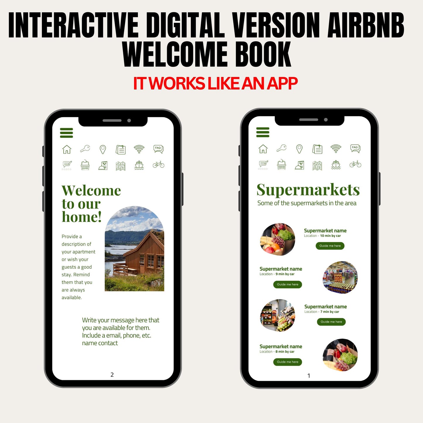 Airbnb welcome book, Digital Mobile template, edit in canva Mobile interactive, VRBO,  User friendly, Mobile optimized