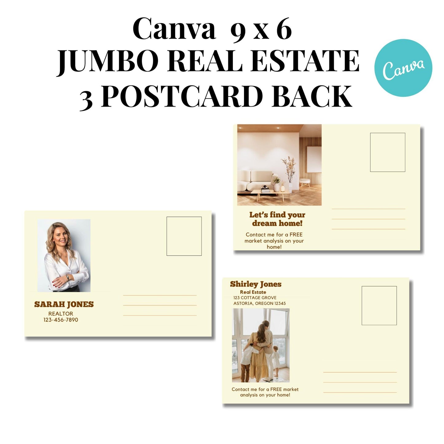 Real Estate Jumbo Postcard Template 9x6 Canva editable Postcards, Just Listed, Hello Neighbor, Expired Listing, Your Invited, Open House