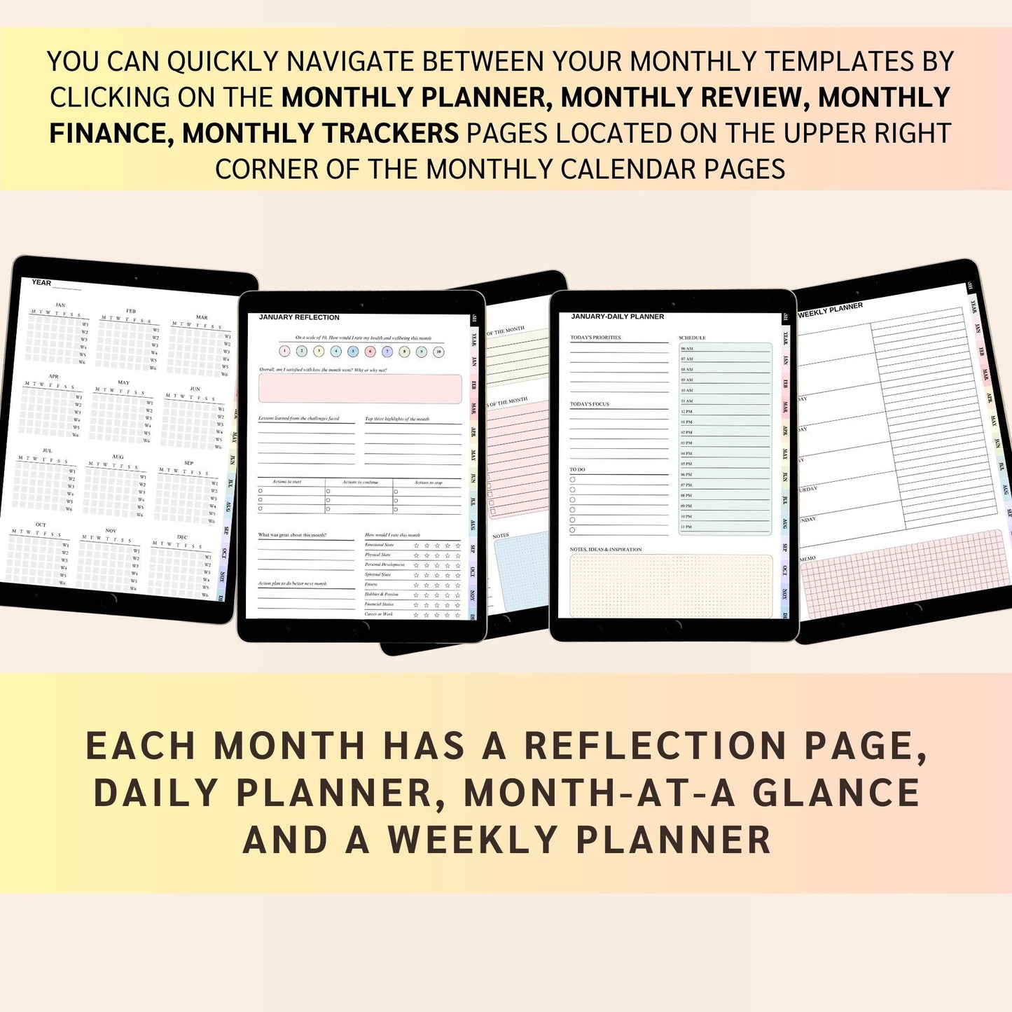 All-in-One Digital Planner for iPad | Undated Hyperlinked PDF | GoodNotes, Notability, Noteshelf | Daily, Weekly, Monthly Planner, lifestyle